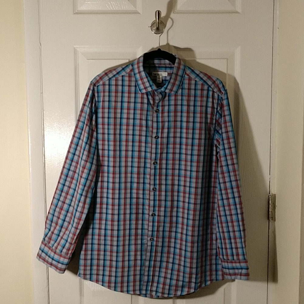 Slim Fit Stretch Red, Blue, Gray Dress Shirt